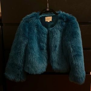 Teal blue faux fur jacket